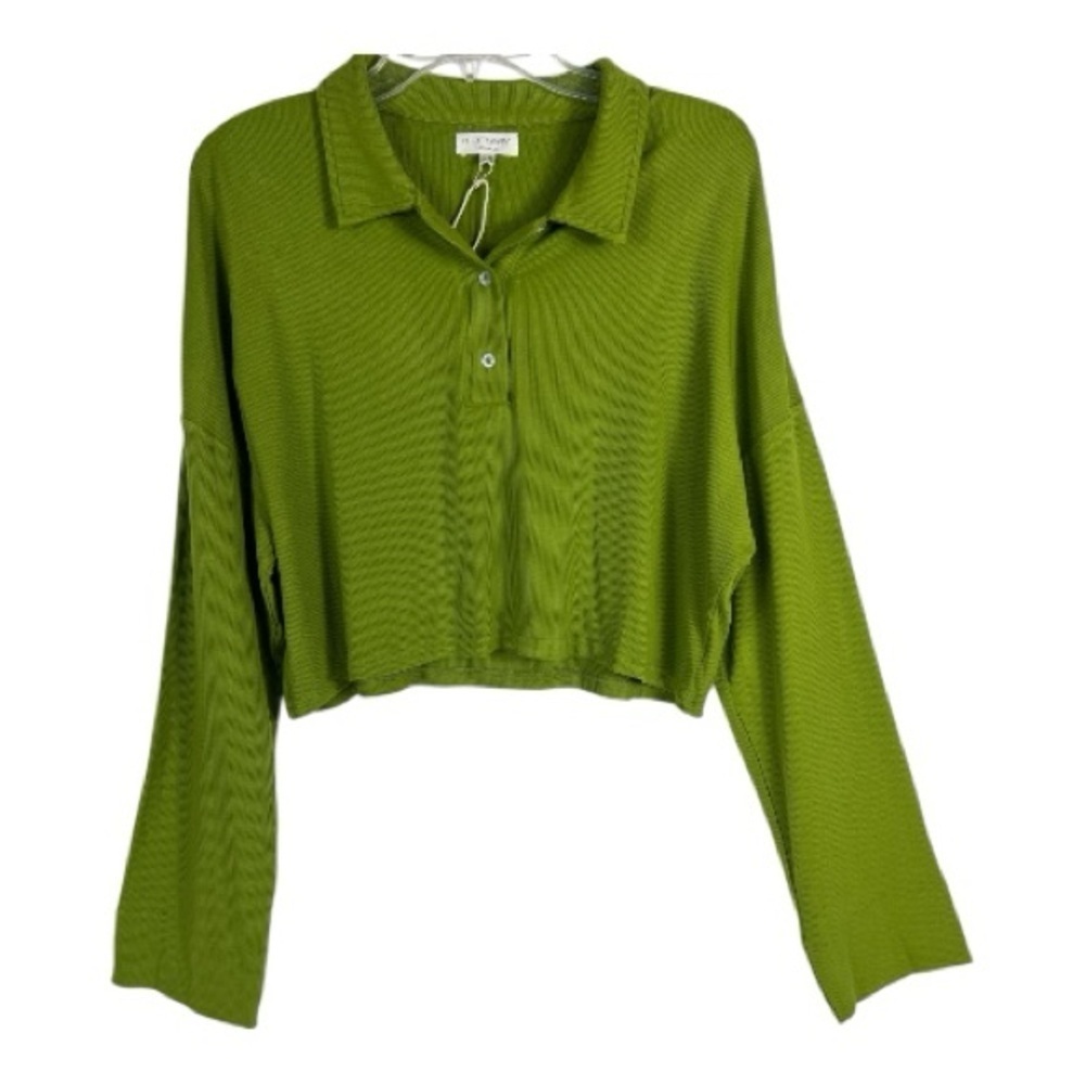 Riot Swim Sz L/XL Rory Cropped Lounge Top Oversized Ribbed Chartreuse Green NWT